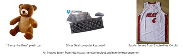 A variety of consumer products that utilize silver nanoparticles