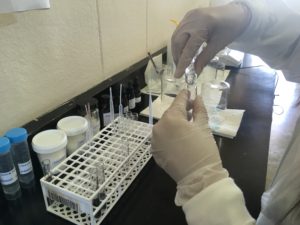 An RET participant performs an experiment